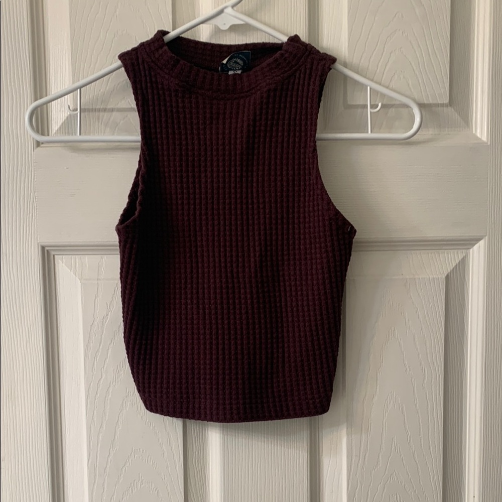 Red Ribbed Crop Tank Top